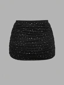 SHEIN EZwear 2件套女士纯色百褶休闲/约会迷你裙套装 - 黑與白 - 查看 7