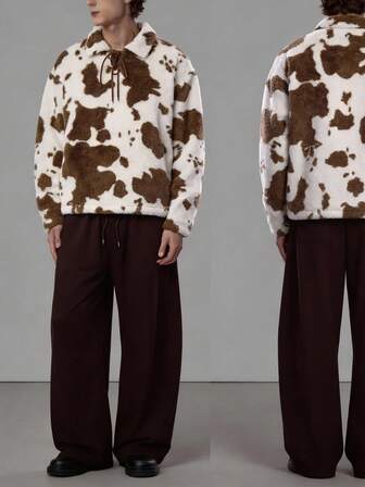 Street Life Men's Animal Texture Polo Collar Long Sleeve T-Shirt