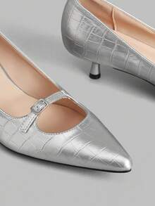 Ontre Women's Elegant Pointed Toe Pumps With Buckle, Suitable For Commuting - Silver - View 4