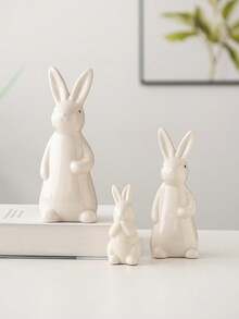1pc White Ceramic Rabbit Figurine, Suitable For Desk, Home Decor, Office, Bookshelf, TV Stand, Available In Multiple Sizes - White - View 2