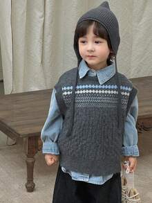 DAZY 男童（小号）休闲图案提花针织毛衣，日式秋季风格