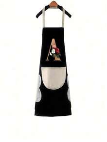 1pc Household Apron Waterproof Oilproof Can Wipe Hands Kitchen Work Clothes Fashion Initial Letter Print Men And Women Home Cooking Cleaning Apron Unisex Sleeveless Apron - Black - View 38