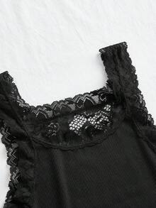 SHEIN 时尚蕾丝拼布背心，简约休闲风格，适合日常穿着 - 黑色 - 查看 3