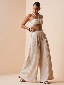 Zivah 2026 Spring/Summer New Music Festival Minimalist Textured Halter Top And Wide Leg Pants - Apricot - View 6