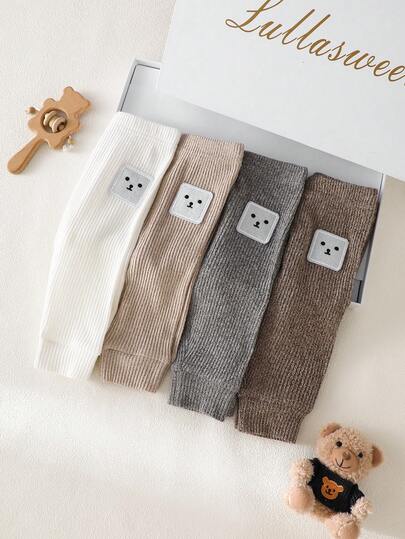 SHEIN 4pcs/Set Newborn/Baby Boy/Unisex Smiling Face Design Pants, Comfortable & Cute, Suitable For Outdoor Play Or Daily Wear, All Seasons Baby Trousers Baby Leggings Newborn Leggings Neutral Baby Clothes Unisex Baby Pants Pack Baby Boy Pants Pack
