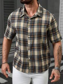Manfinity Homme Plus Size Men's Casual Plaid Print Short Sleeve Shirt