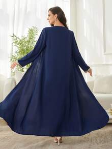 Al Najma Solid Color Round Neck Tassel Decor Long Sleeve Sequin Embellished Loose Elegant Luxurious Abaya - Royal Blue - View 2