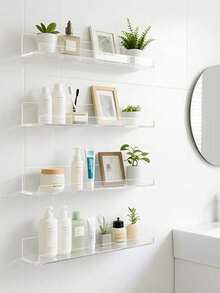 亚克力悬浮置物架 - 2 件装 壁挂式收纳架，浴室收纳架，悬浮书架，适用于浴室、卧室或厨房 - 可使用粘合剂（无需钻孔）或螺丝（需要钻孔）轻松安装 - 现代置物架 - 彩色 - 查看 4