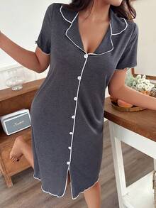Dream Adore Casual Loose Oversized Super Soft Drapey Lightweight Summer Knit Dark Grey Women Nightgown - Dark Grey - View 4