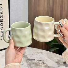 1个简约创意手工质感奶油色陶瓷马克杯，大容量家用杯，可用于饮水/办公/早餐，优雅奶油色咖啡杯，返校季必备