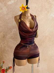 Soleia Bộ jumpsuit nữ cỡ lớn in họa tiết ombre cổ điển, phối lưới và kim loại, xếp lớp bồng bềnh, cổ chữ V sâu, gợi cảm và tôn dáng, thích hợp cho tiệc tùng, hẹn hò, Lễ Tình nhân, lễ hội hóa trang, lễ Phục sinh, các sự kiện miền Tây, du thuyền, kỳ nghỉ, bãi biển, lễ hội âm nhạc, kỳ nghỉ phong cách Boho, đa năng cho mọi mùa. - Nhiều màu - Xem 4