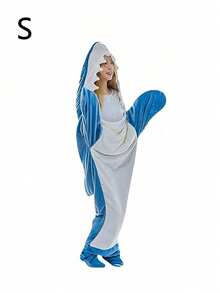 A Shark-Print Plush Hooded Bathrobe That Combines The Functions Of A Bathrobe, Loungewear, And Sleeping Bag. A Winter Bathrobe, Comfortable Long-Sleeved Zip-Up Pajama Set Perfect For Fall And Winter Wear - Women'S Soft Plush Loungewear. - Multicolor - View 11