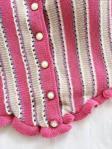 Soleia 女士浪漫休闲度假条纹荷叶边无袖针织上衣 - 粉色 - 查看 5