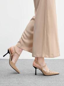 CUCCOO BIZCHIC Women's Pointed Toe Buckle Design Fashionable High Heels, Versatile For Daily Wear Valentine's Day - Apricot - View 4