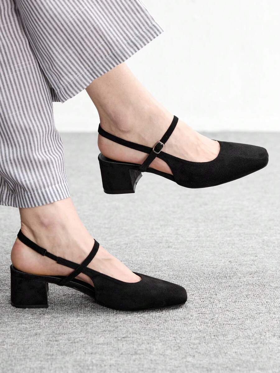 CUCCOO BIZCHIC Giày nữ cổ điển đơn giản, mũi vuông, gót dày, cao gót, đa năng, thích hợp mang hàng ngày. - Than chì đen - Xem 1