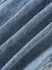 SHEIN ChillGRL 年轻女孩 Y2K 风格复古浅蓝色做旧牛仔裤，彩色花卉刺绣宽松直筒裤，面料柔软舒适，时尚街头风。 - 淺色水洗藍 - 查看 6