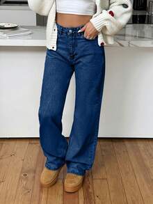 EURMUSE HIGH RISE STRAIGHT CUT LIGHT BLUE WOMEN JEAN - Dark Wash - View 7