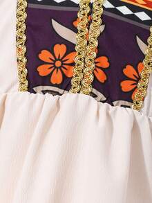 SHEIN Kleine Mädchen Aprikosen Muster Kleid, süßer Stil für Reisen und Fotografie, elegantes und modisches Blumenkleid mit Charakteristika - Aprikosenfarben - Übersicht 6