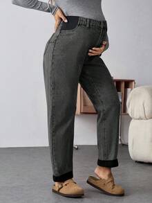 SHEIN Quần jean bầu màu trơn kiểu dáng thường ngày - màu đen - Xem 4