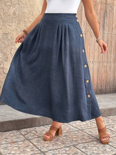 EMERY ROSE Plus Size Women Casual Long Skirt, Everyday Casual Skirt