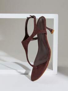 SHUZIA Sandales à bride à la cheville et talons aiguilles sexy pour femmes - Marron fonçé - Voir 7