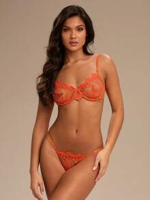 Enchnt 2pcs Underwear Set (With Underwire, Thong) - Orange - View 5