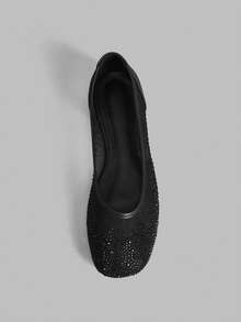 Ontre Women's Rhinestone Embellished Casual Everyday Slip-On Flat Shoes - Black - View 5