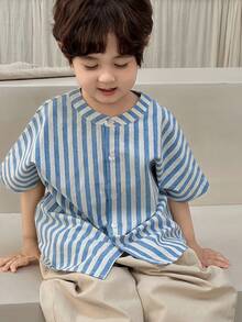 DAZY Young Boy Striped Short Sleeve Single-Breasted Casual Shirt