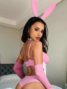 Fantasy Costume Fantasy Costume 4件套情人节黑白撞色可爱兔子性感内衣套装 - 粉色 - 查看 2