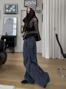 DAZY Women's Hollow Design Casual Lightweight Cover Up Sweater Spring - Black - View 10