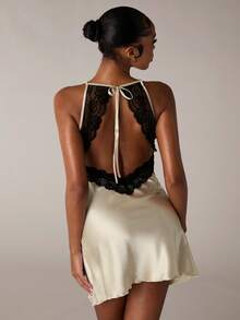 SHEIN BAE Women'S Patchwork Lace Cami Backless Pajama Night Dress Luxeloungewear - Champagne - View 8