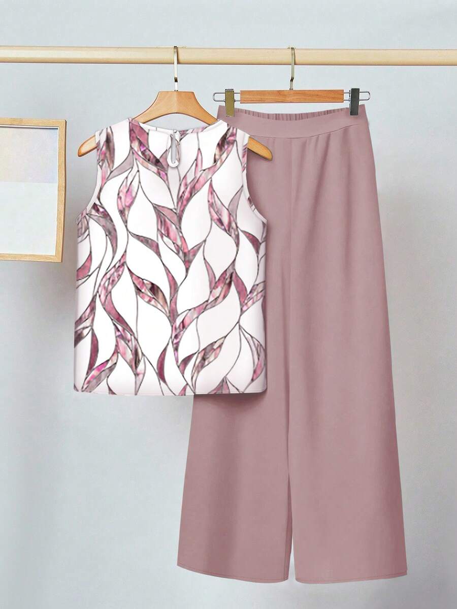 SHEIN Clasi Bộ 2 món trang phục họa tiết hoa thường ngày dành cho nữ, thích hợp cho mùa hè - Hồng - Xem 1