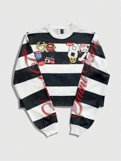 Street Life T-shirt col rond rayé unisexe, convient aux couples, printemps, été, automne