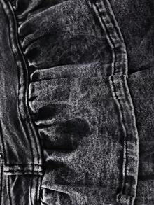 Elamini Women's Button Front Ruffle Hem Short Denim Skirt - Dark Grey - View 4