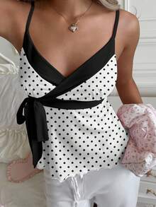 CovetEZ Women's Casual Elegant Bodycon Camisole, Women's Summer Clothing, Polka Dot Print, Bow Tie, Babydoll, Color Block,Spring Outfit Women,Summer ,Going Out Tops For Women,,Clean Girl - Multicolor - View 7
