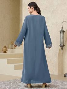 Al Najma 女式土耳其长裙和阿拉伯传统长袍、长袍和 Jalabiya - 霧霾藍 - 查看 6