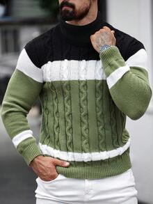 Manfinity Homme Men's Casual Colorblock Patchwork Sweater, Autumn/Winter - Multicolor - View 7