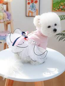 PETSIN 1件宠物服装，小型犬猫通用服装，宠物公主风连衣裙，蓬松网纱连衣裙带蝴蝶结装饰 - 彩色 - 查看 5