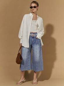 COSMINA Quần jeans nữ ống rộng, trang trí họa tiết vỏ sò, dài đến mắt cá chân (7/8). - Rỉ Nâu - Xem 3