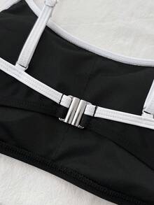 SHEIN Teen Girls' Colorblock Black And White Bikini Sets - Black and White - View 8