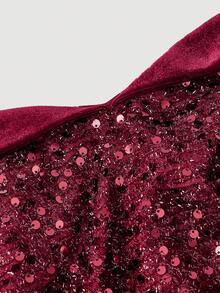 SHEIN MOD 大码女式红色露肩丝绒连衣裙，饰有亮片刺绣，尽显奢华皇家风范，Y2K风格，完美适用于约会之夜、派对、皇家庆典、节日及生日装扮。 - 酒紅色 - 查看 3