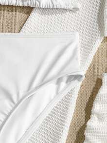 SHEIN 4-Piece Tween Girl White Swimsuit Set With Cover-Up Dress And Bikini, Suitable For Beach Vacation