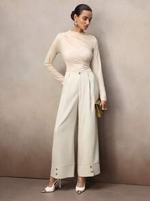 Modelyn Women's Elegant Wide Leg Loose Fit Long Straight Pants, Basic Daily Trousers - Khaki - View 8