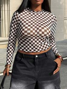 Muchica Plus 格纹印花生菜边短款上衣（不含吊带背心），夏季 - 黑與白 - 查看 3