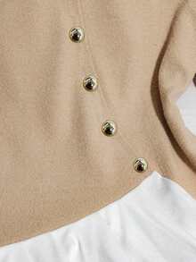 Franclia 女士纯色优雅撞色领长袖褶裥下摆衬衫，秋冬休闲上衣，乡村风格，适合圣诞节、办公室通勤等场合。 - 杏色 - 查看 3