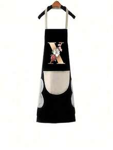 1pc Household Apron Waterproof Oilproof Can Wipe Hands Kitchen Work Clothes Fashion Initial Letter Print Men And Women Home Cooking Cleaning Apron Unisex Sleeveless Apron - Black - View 27