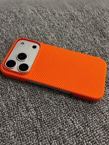 1pc Magnetic Case Carbon Fiber Texture Compatible With 17 Pro Max Air 16 15 14 13 12 Pro Max Plus Half Cover Matte Heat Dissipation Protective Case - Orange - View 18