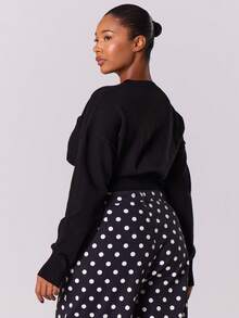 MUSERA 柔软针织收腰套头衫，Y2K 90年代风格，春季休闲可爱基础款，适合假日、机场、夜间外出、日常工作和办公室穿着，时尚百搭。 - 黑色 - 查看 4