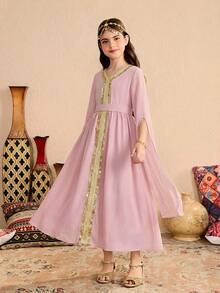 SHEIN رمضان
قرقيعان 
فستان العيد جلابيات رمضان 
جلابيات       
جلابيه       
الملابس التقليدية العربية      
Abaya       جلابية       
قفطان        جراب Girls' White Long Sleeve Slit Sleeve Design Dress With Golden Trim Ribbon Decor, Elegant & Graceful, Suitable For Holidays, Parties, Spring & Summer S For Girls Girls Dress Pink Abaya Abayas For Girls - Pink - View 6