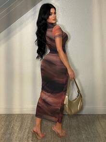 SHEIN SXY 女士修身时尚扎染单肩长裙 - 彩色 - 查看 2